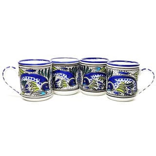 Set of Four Aqua Fish Coffee Mugs (Tunisia)