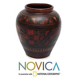 Aged 'Labyrinth' Cuzco Vase , Handmade in Peru
