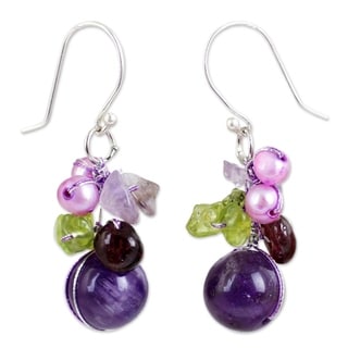 Silver Garnet/ Amethyst 'Bright Bouquet' Earrings (Thailand)