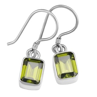 Sterling Silver Emerald-cut Peridot Earrings (Indonesia)