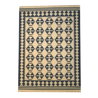 Herat Oriental Indo Hand-woven Kilim Ivory/ Navy Wool Rug (5'6 x 7'11)