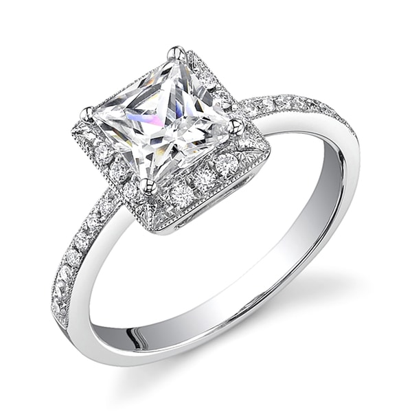 18k Gold 1 15ct TDW Diamond Princess Cut Halo Engagement Ring (I, I1)
