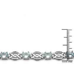 Sterling Silver Oval-cut Aquamarine Cross-over Link Bracelet