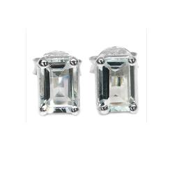 Sterling Silver Octagon-cut Aquamarine Stud Earrings
