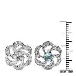 Sterling Silver Round-cut Blue Topaz Pinwheel Design Earrings