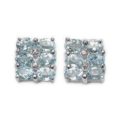Sterling Silver Oval-cut Blue Topaz Cluster Earrings