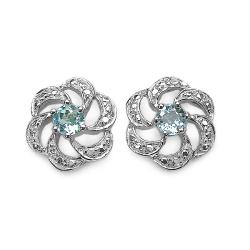 Sterling Silver Round-cut Blue Topaz Pinwheel Design Earrings