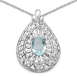 Sterling Silver Oval-cut Blue Topaz Filigree Teardrop Necklace