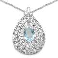 Sterling Silver Oval-cut Blue Topaz Filigree Teardrop Necklace