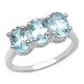 Sterling Silver Oval-cut Blue Topaz 3-stone Ring