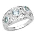 Sterling Silver Blue Topaz 3-stone Filigree Design Ring