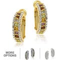 Glitzy Rocks 18k Gold overlay/Silver Gemstone Semi-hoop Earrings