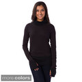 AtoZ Women's Rib Trim Turtleneck with Thumbholes