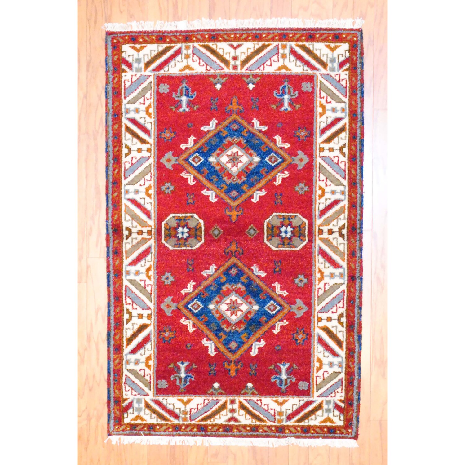 Indo Kazak Hand knotted Red/ Ivory Rug (3 x 5) Today $99.99 3.7 (3