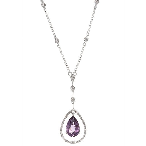 Sterling Silver Amethyst Ct Tdw Diamond Teardrop Necklace Free