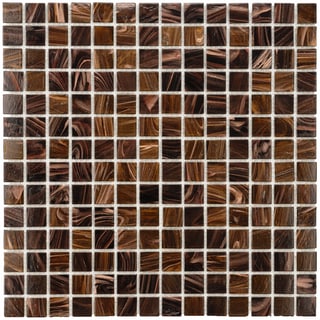 --->  SomerTile 12x12-in Cuivre 1-in Brown Gold Translucent Glass Mosaic Tile (Case of 13)