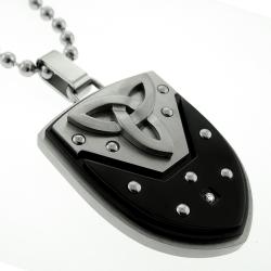 Two-tone Stainless Steel Diamond Shield Necklace