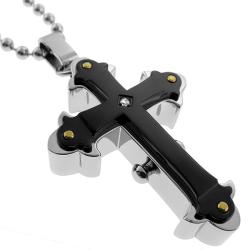 Black and Blue Jewelry Steel Diamond Gothic Cross Necklace