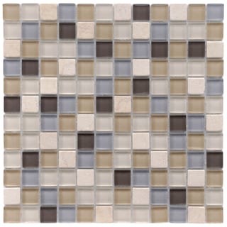 ( ._.) SomerTile 12x12-in Reflections Square 1-in River Glass/Stone Mosaic Tile (Pack of 10)