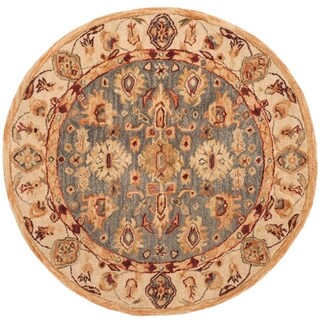 Handmade Heirloom Blue/ Ivory Wool Rug (4' Round)
