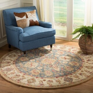 Handmade Heirloom Blue/ Ivory Wool Rug (6' Round)