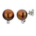 DaVonna Silver Brown Pearl and 1/10ct TDW Diamond Earrings (8-8.5 mm)