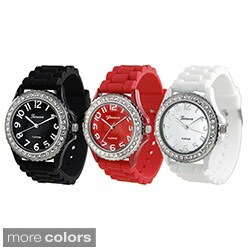 Geneva Women's Platinum CZ Accented Silicone Link Watch