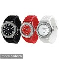 Geneva Women's Platinum CZ Accented Silicone Link Watch