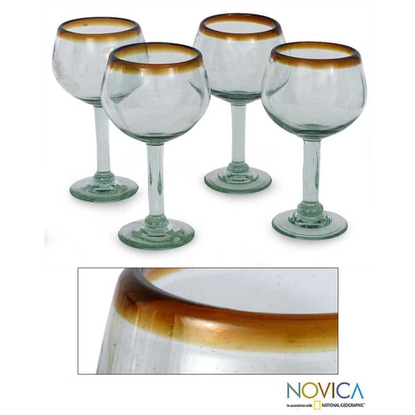 Set of 4 Blown Glass 'Amber Globe' Wine Glasses (Mexico) Overstock