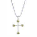 Silvertone Citrone-colored Cubic Zirconia Wire Cross Necklace