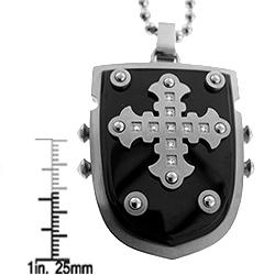 Black and Blue Jewelry Two-tone Steel Diamond Celtic Cross Shield Necklace
