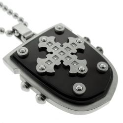 Black and Blue Jewelry Two-tone Steel Diamond Celtic Cross Shield Necklace