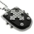 Black and Blue Jewelry Two-tone Steel Diamond Celtic Cross Shield Necklace