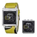 Asics Men's Black and Yellow Leather Strap Chronograph Watch