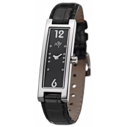 Joy Women's Rectangulares Tamano Black Leather Diamond Watch
