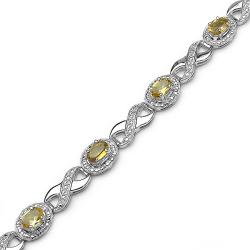 Sterling Silver Oval-cut Citrine Double Heart Link Bracelet