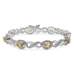 Sterling Silver Oval-cut Citrine Double Heart Link Bracelet