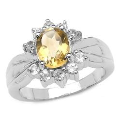 Sterling Silver Oval-cut Citrine and White Topaz Ribbon-style Ring