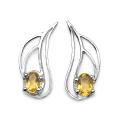 Sterling Silver Oval-cut Citrine Leaf Design Earrings