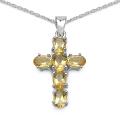 Sterling Silver Oval-cut Citrine Cross Necklace