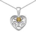 Sterling Silver Round-cut Citrine Filigree Heart Necklace