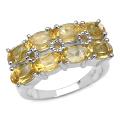 Sterling Silver Oval-cut Citrine 2-row Ring