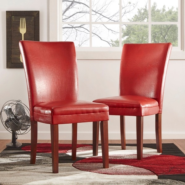 TRIBECCA HOME Charlotte Faux Leather Dining Chairs Red (Set of 2