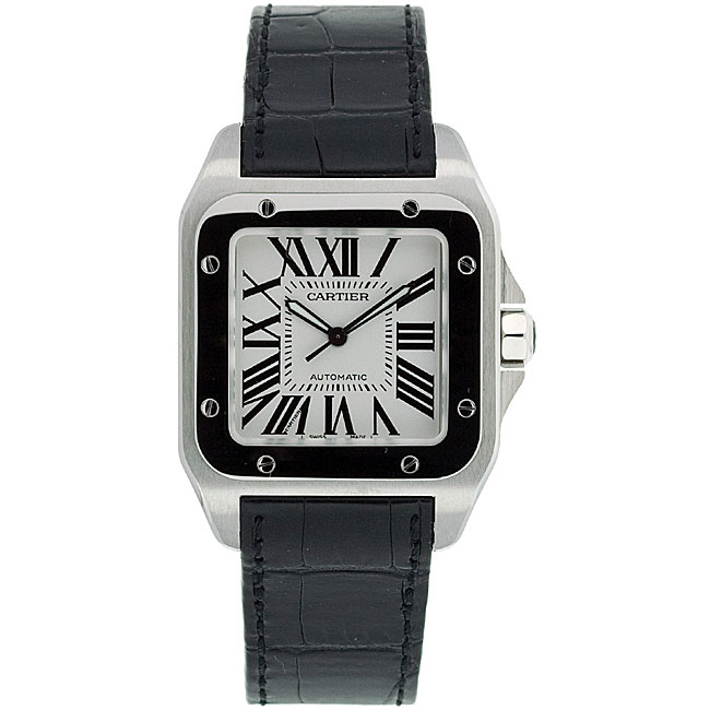 Cartier Men's Santos Black Leather Strap Watch 12282707 Shopping Big