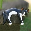 Wood 'Snoozing Tuxedo Cat' Statuette, Handmade in Indonesia