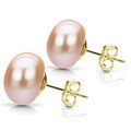 DaVonna 14k Yellow Gold Pink FW Pearl Stud Earrings (10-11 mm)