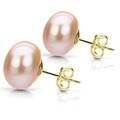 DaVonna 14k Yellow Gold Pink FW Pearl Stud Earrings (11-12 mm)