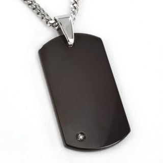 Crucible Blackplated Tungsten Mens Engravable Diamond Dog Tag Necklace