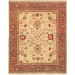 (^.^)/  Oushak Legacy Hand-knotted Mahal Ivory/ Red Wool Rug (9' x 12')