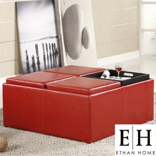 ETHAN HOME Charlotte Red Faux Leather Storage Cocktail Ottoman